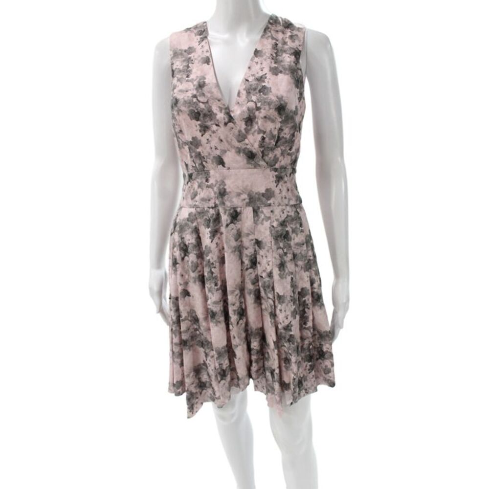 Robert Rodriguez Black Label Women Fit & Flare Floral V-Neck Pink Dress Size 2